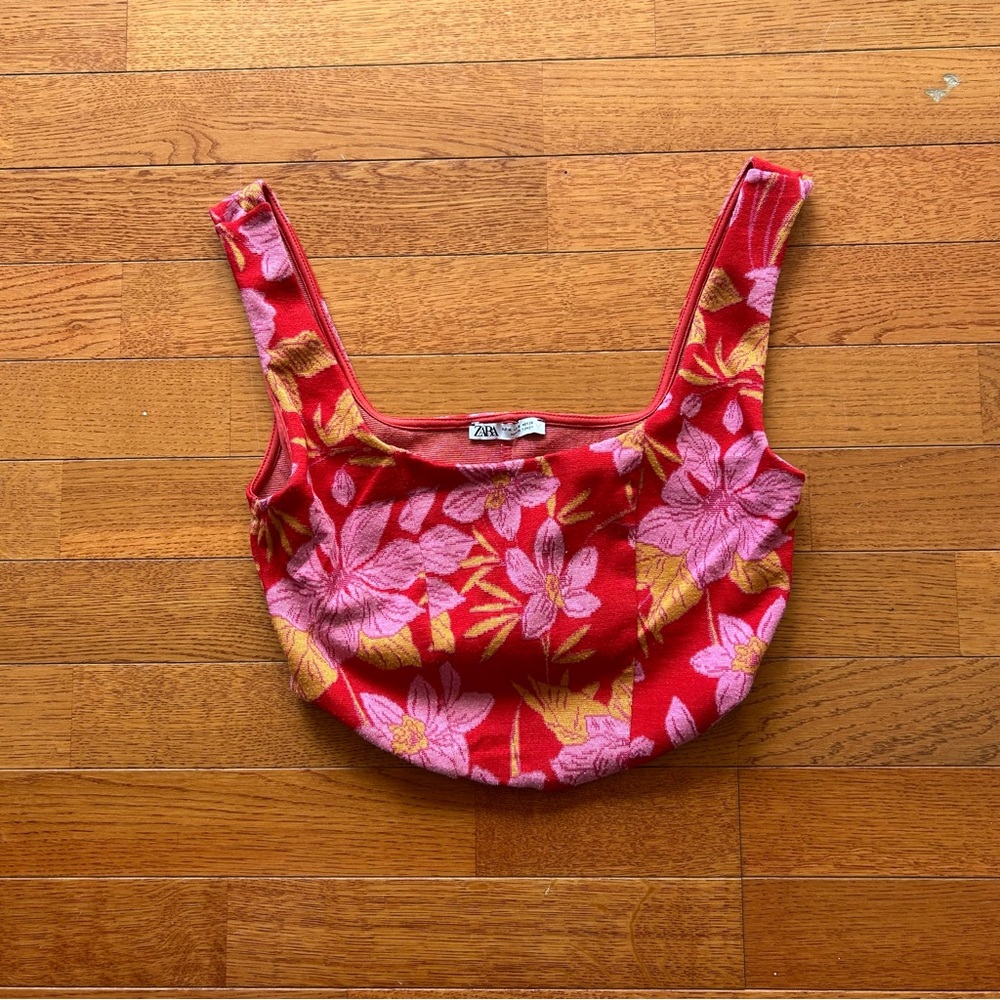 Zara Floral Pink Red Crop Top